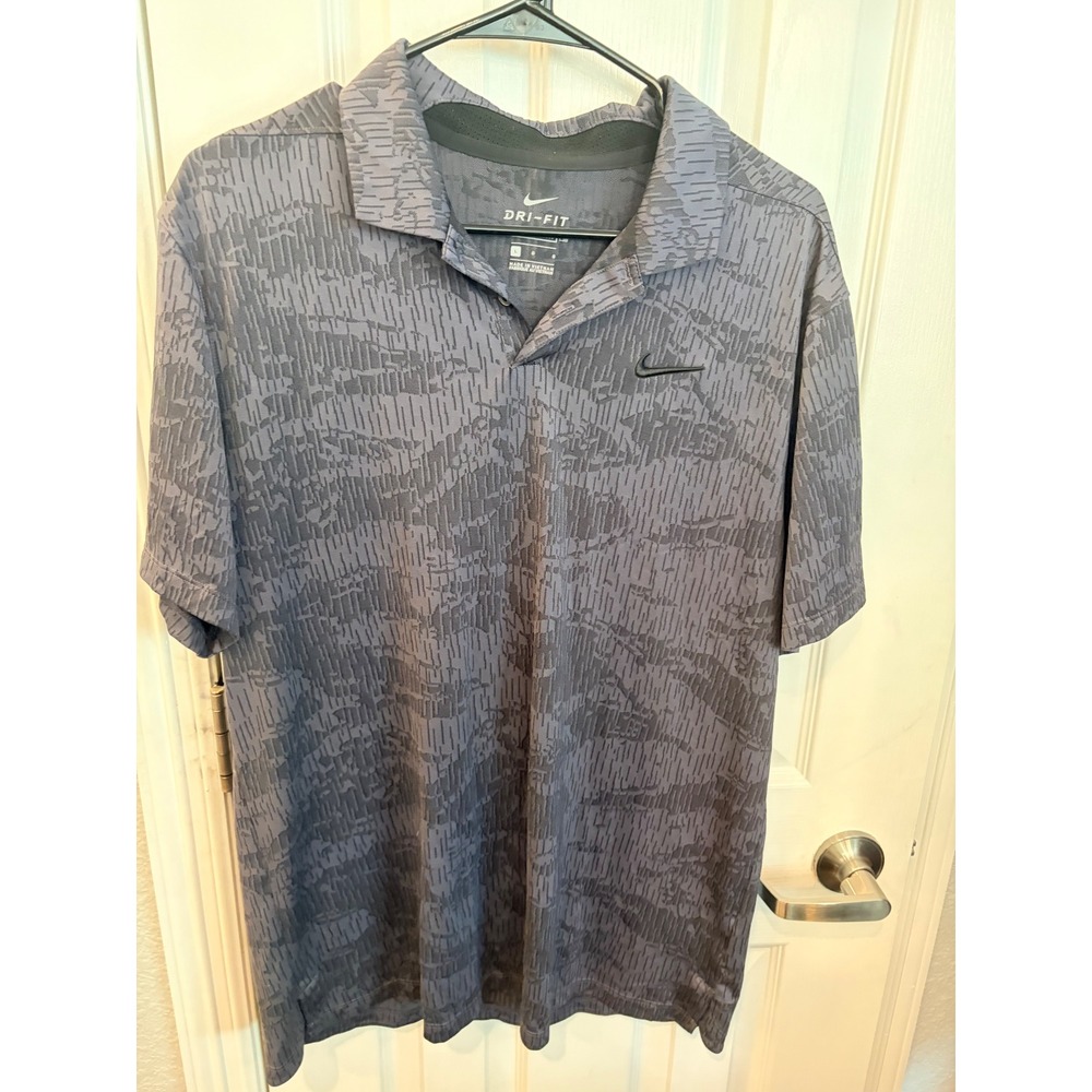 Nike Polo Shirt Gray Rain Camo Dri-FIT Golf Athletic Training Tee Top L